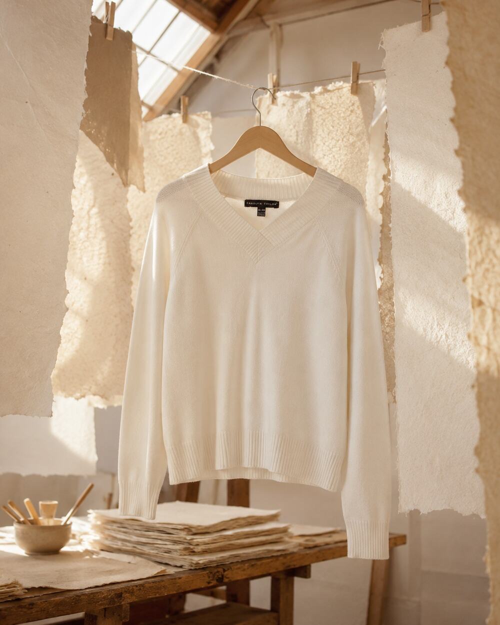 Carolyn Taylor Ivory V-Neck Sweater Women's XL